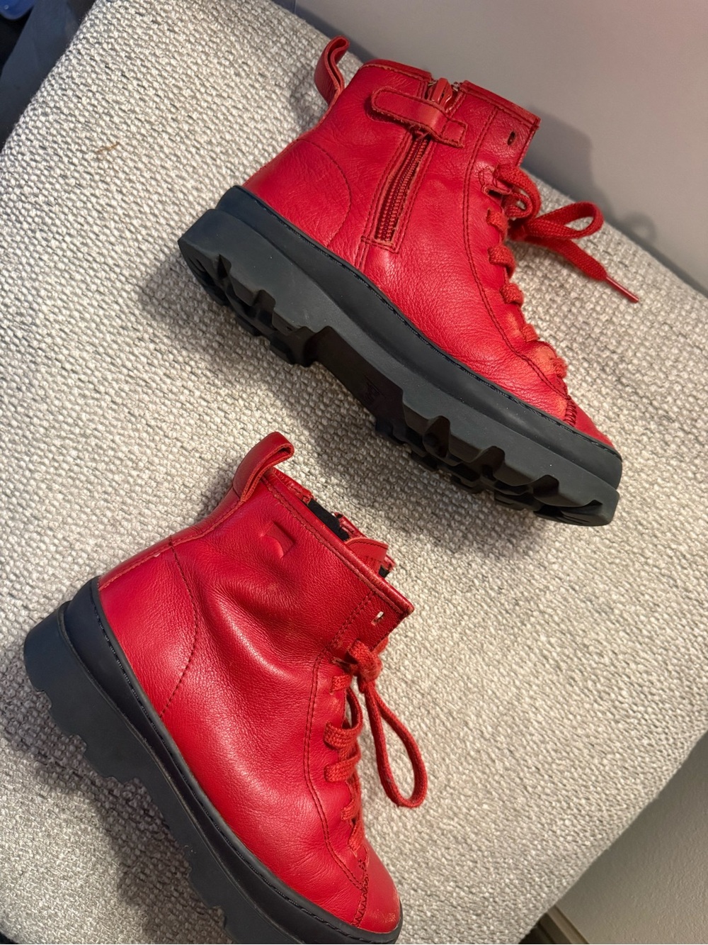 Camper-Brutus Kids Red Lace-Up Platform Combat Boots